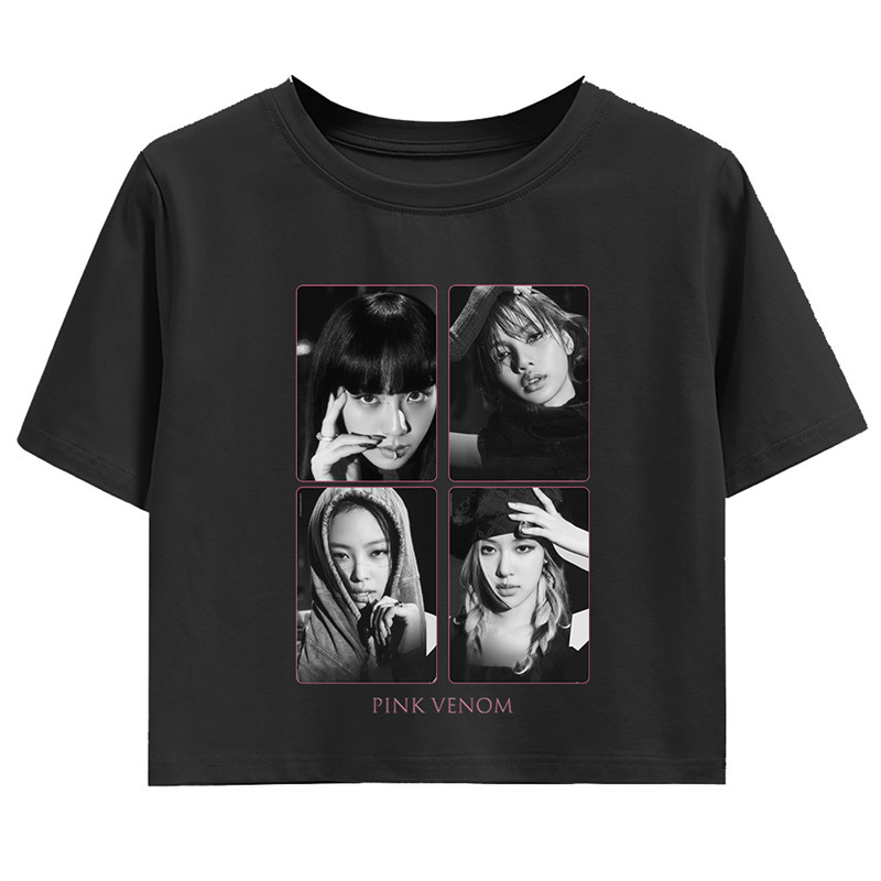 Korean style women's wear blink pink ink concert fashion poster support clothing hot girl navel cotton short T-shirt