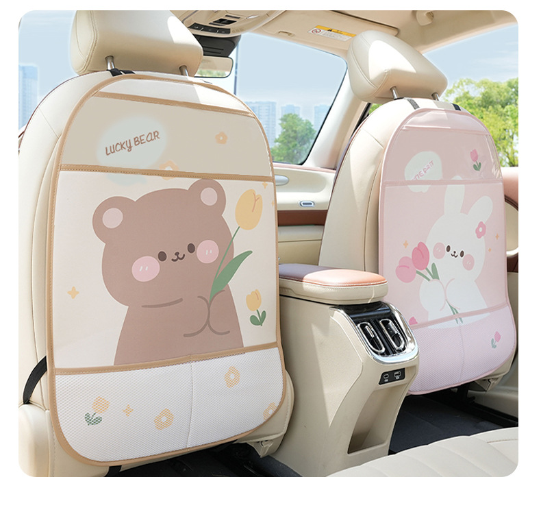 Cute Cartoon Car Seat Back Anti-Kick Pad, Creative Car Seat Back Storage Bag, Multi-Functional Car Anti-Kick Pad