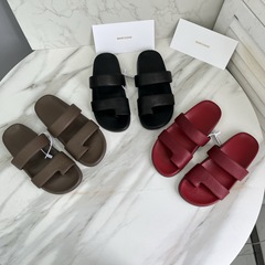 th*row ラベルなしスリッポン サンダル レディース アウター 厚底スリッパ フル牛革 フラットソール サンダル 通気性