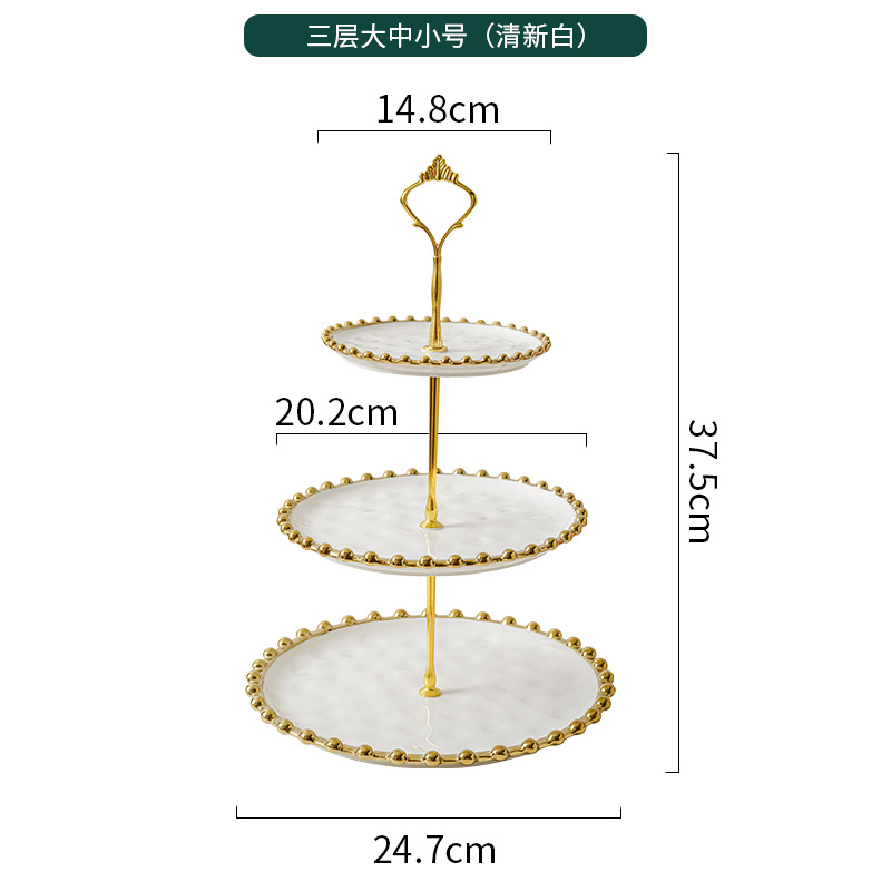 Luz de estilo europeo de cerámica de lujo de tres capas plato de fruta creativa sala de estar en casa tarde té caramelo postre estante postre bandeja