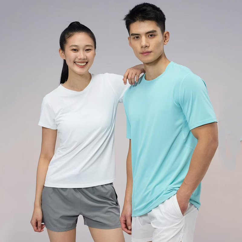 Summer Men's and Women's Pure Color Sports T-Shirts Short-Sleeved Round Neck Quick-Drying Tops Breathable Group Uniforms Work Clothes Running Fitness