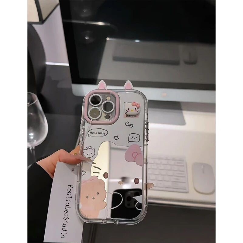 适用苹果17手机壳kt兔耳朵华为vivo/oppo小米iPhone16镜面奶油壳|undefined