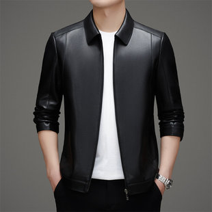 Lapel Leather Jacket, Middle-Aged Business Casual High-End Men's Clothing, Middle-Aged and Elderly Dad's Leather Jacket, Jacket