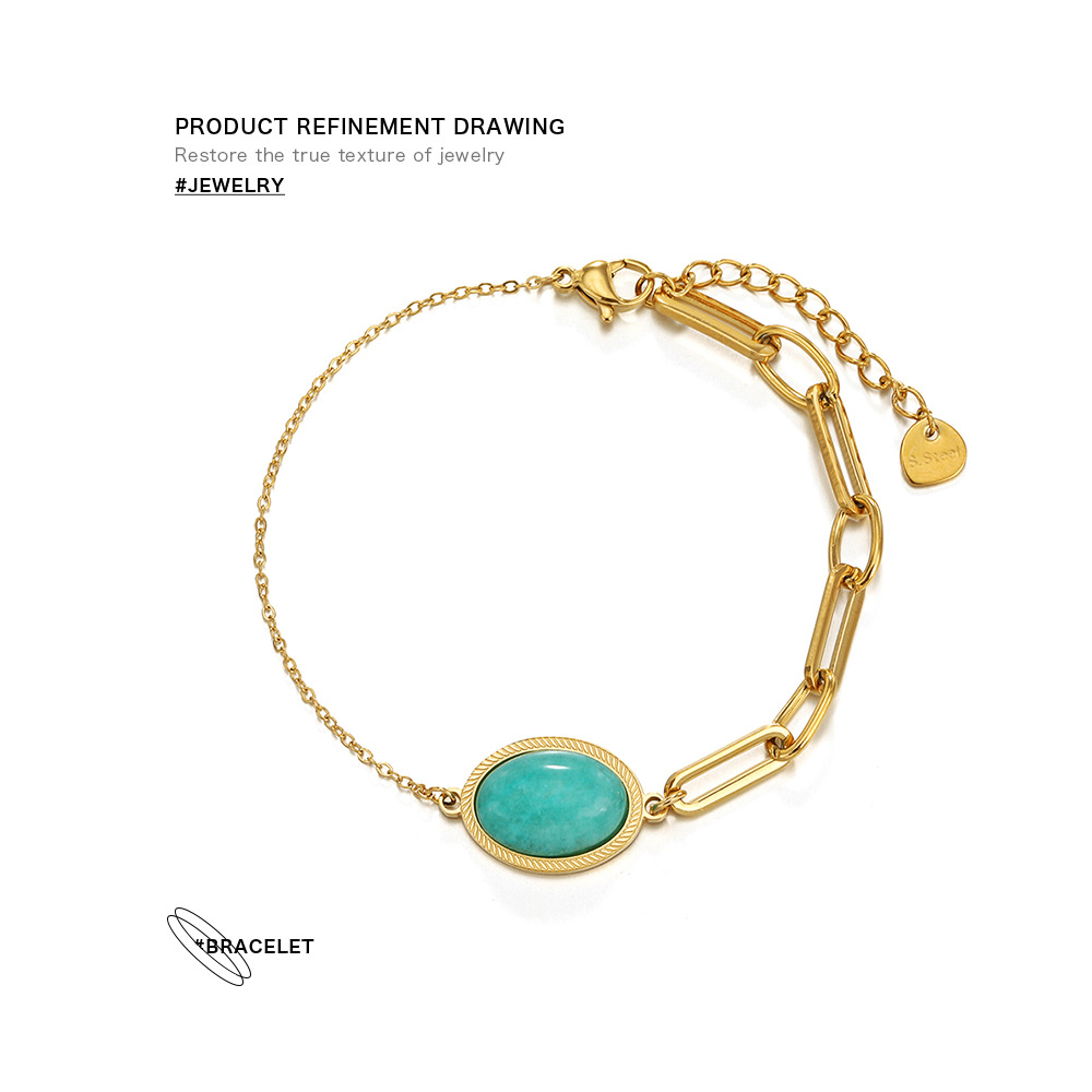 Simple Style Oval Stainless Steel Inlay Natural Stone Bracelets 1 Piece