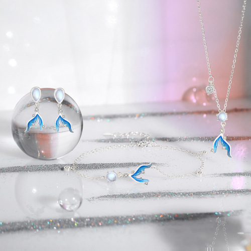 Jin Hongyu 925 sterling silver mermaid tail moonstone bracelet ins ocean style bracelet original small fresh hand jewelry