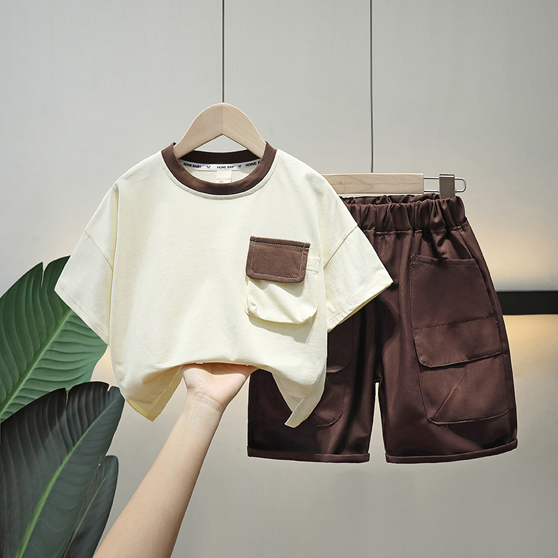 5226 Traje de estilo occidental de verano para niños 2025 nueva ropa delgada de bebé de celebridades de Internet de moda hermosa moda de manga corta para niños