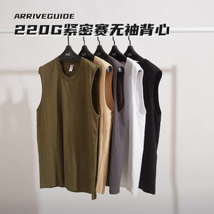 Men's cotton summer solid color T-shirt sleevless for leisure with a round collar, 220 gram, simple and elegant design