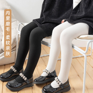 Children's pantyhose spring, autumn and winter plus thin velvet medium thick baby leggings outer wear girl's white dance socks jumpsuit