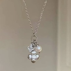 s925纯银轻奢点钻四叶草珍珠花藤项链女小众设计高级感百搭锁骨链