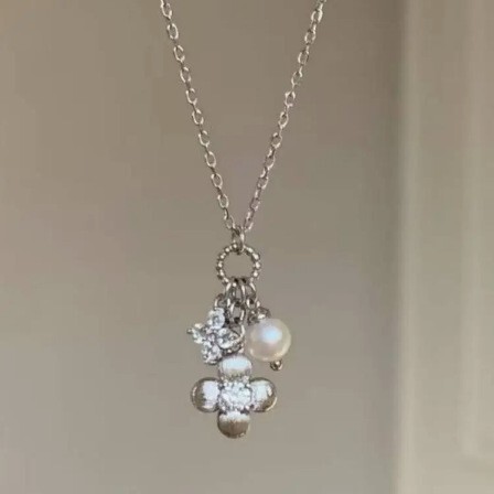 s925纯银轻奢点钻四叶草珍珠花藤项链女小众设计高级感百搭锁骨链|undefined