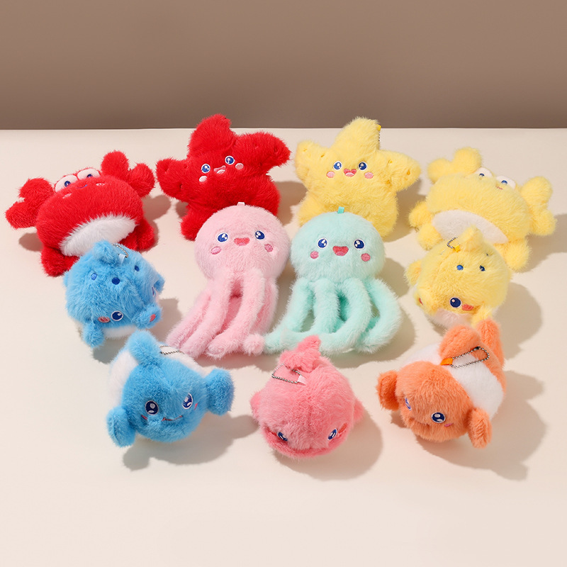 Internet Celebrity Cute Marine Animal Jellyfish Pendant Plush Toy Doll Crab Lobster Keychain Bag Pendant