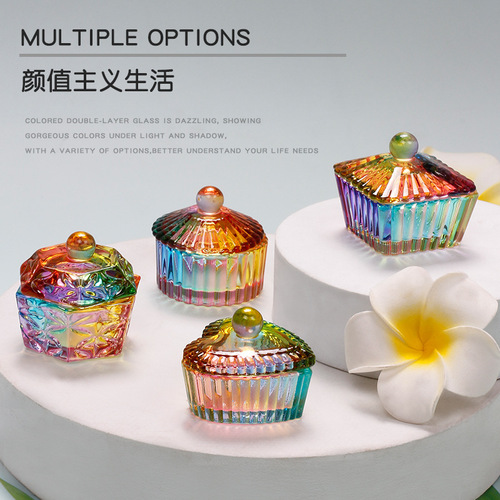 New Aurora Shimmering Colorful Crystal Nail Cup with Lid Glass Crystal Cup Colorful Crystal Cup
