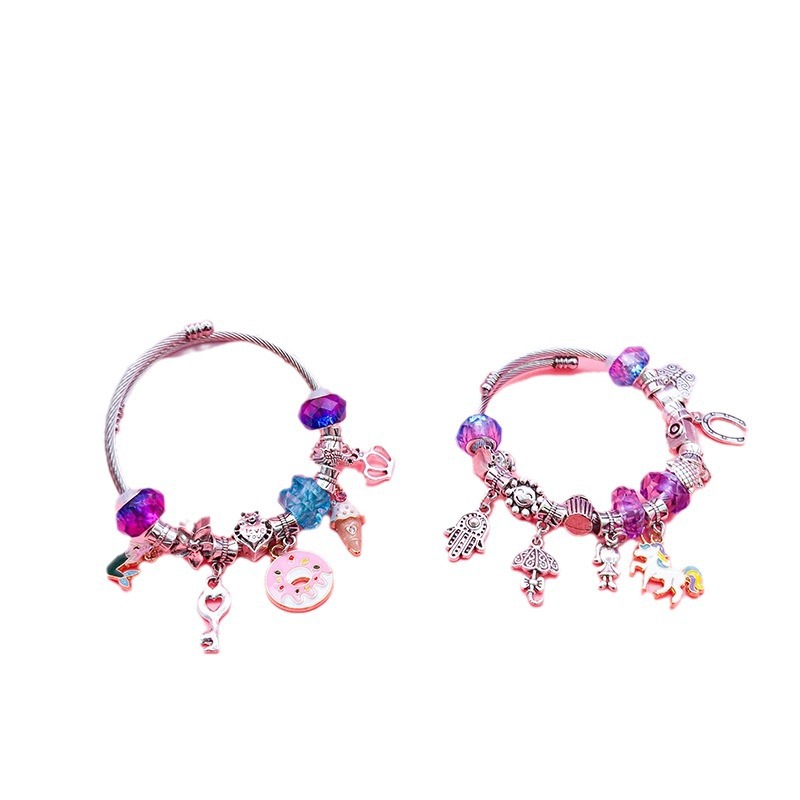 99 unids dibujos animados sirena unicornio océano serie niños DIY pulsera chica hecho a mano traje caja de regalo