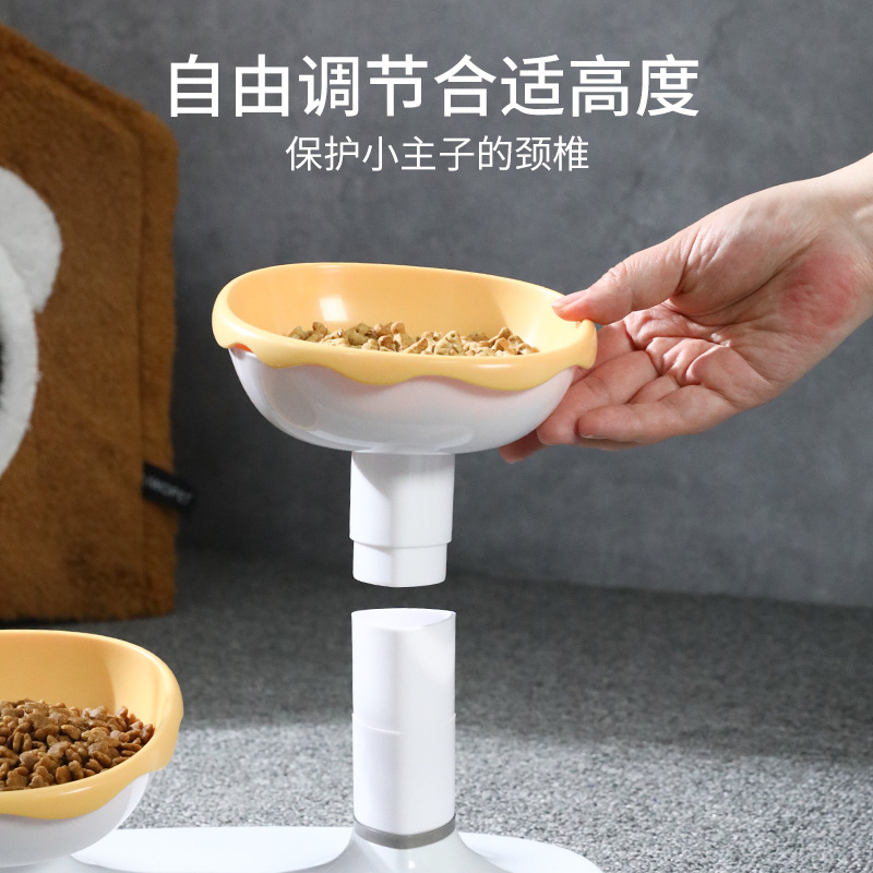 Cuenco de combinación de alto nivel de crema ajustable original de Pipitao, nuevo tazón doble, tazón de alimentación de agua para mascotas