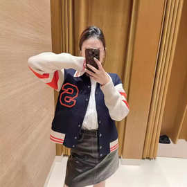 法单S家2022年秋冬新款学院风减龄撞色棒球服长袖针织开衫外套女