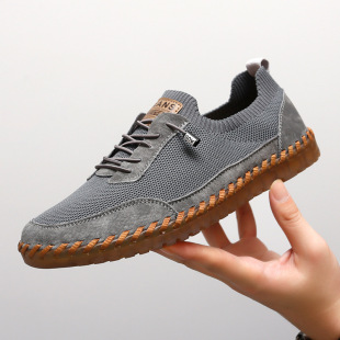 Men's Beef Sole Shoes Summer 2025 New Breathable Hollow Men's Leather Shoes Thin Genuine Leather Soft Sole Mesh Casual Shoes Trendy