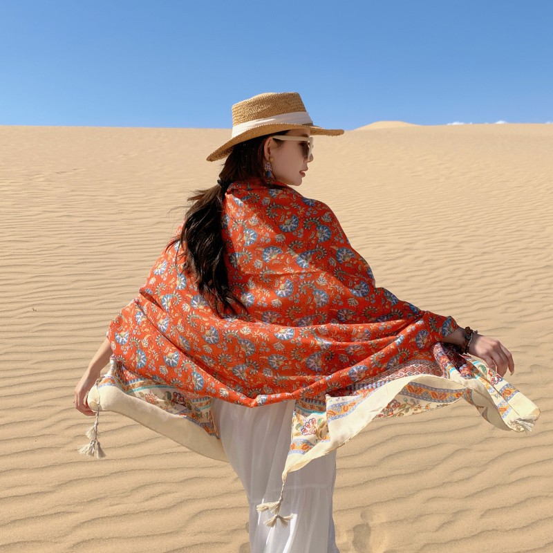 2023 floral delgada coincidencia de color estilo étnico bufanda seda Yunnan Lijiang viajes Toalla playa protección solar desgaste exterior largo chal