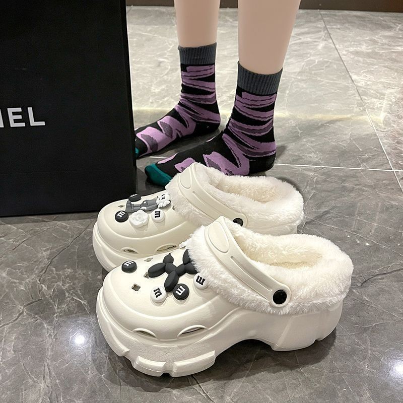 3.5cm棉拖鞋女款秋冬季洞洞鞋加绒新款厚底防滑保暖可拆卸棉拖外|undefined