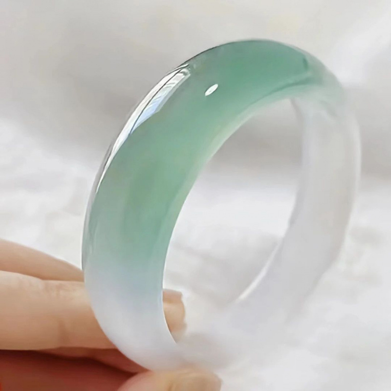 Wide Version Semi-Watercolor Chalcedony Bracelet, Sunny Water Color Floating Flower Lady Bracelet, Ice-Transparent Fashion Fairy Jade Bracelet for Women