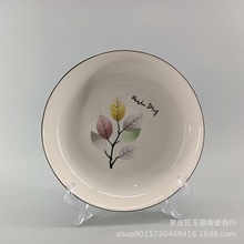 产地货源8英寸黑口饭盘陶瓷圆盘 北欧清新风格家用菜盘水果盘