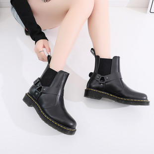 Autumn dr British Martin Boots Men's Genuine Leather College Style Small Leather Shoes Flat Couple Chelsea Ankle Boots Women's High Top Shoes