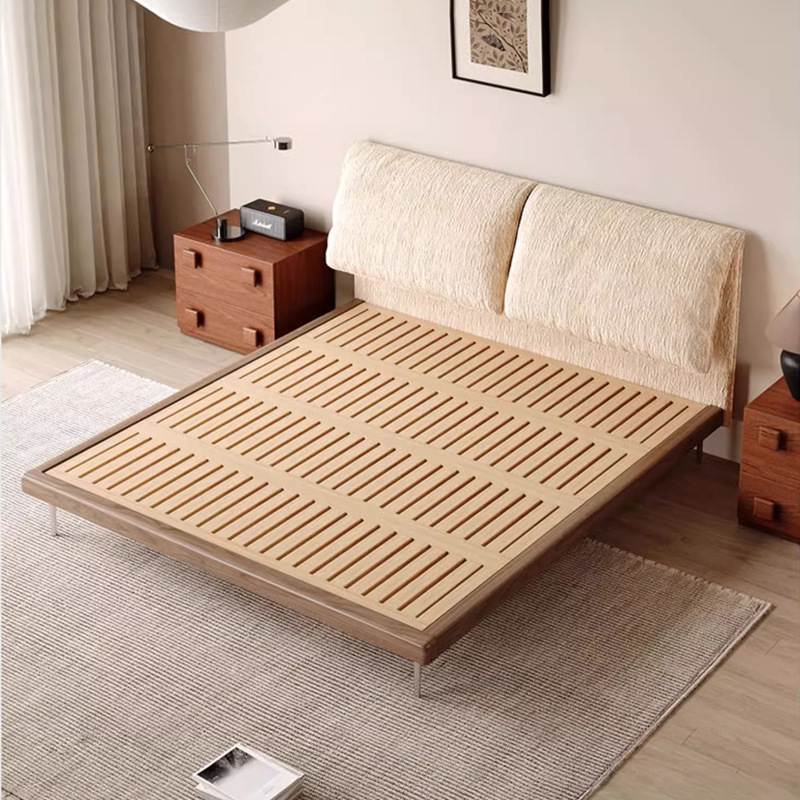 Cama de orejas de elefante cama de tela de nieve cama principal retro cama de madera maciza cama de envoltura moderna simple cama doble 1.8