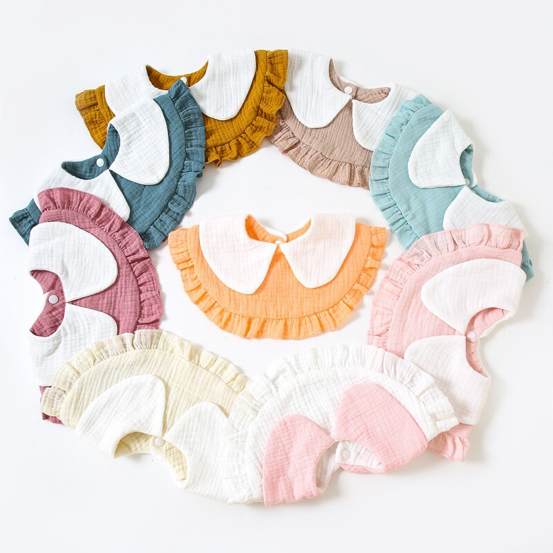 New Baby Pure Cotton Crepe Bib with Four-Layer 360 Ruffle Collar, Solid Color Bib for Cross-Border Trade