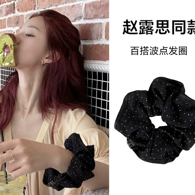 Zhao Lusi mismo estilo de lazo para el cabello del intestino grueso, lunares suaves franceses, volantes, nueva cuerda para el cabello de temperamento de flor para la cabeza, cuerda para la cabeza de todo fósforo