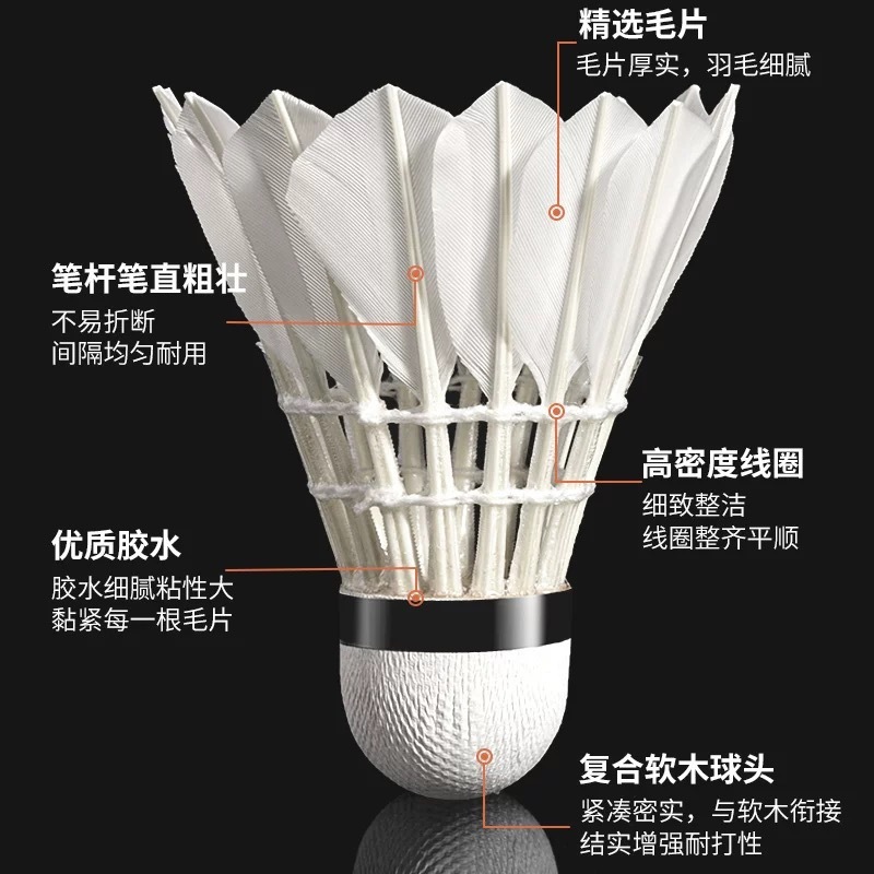羽毛球成人超耐打白色鹅毛球学生户外训练比赛专业球一个|undefined