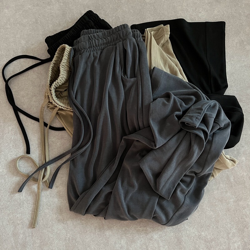 Copper Ammonia Silk Wide-Leg Pants for Women, Spring, Autumn, and Summer, High-Waisted, Drapey, Straight-Leg, Gray Casual Narrow-Fit Ice Silk Pants That Make Legs Look Longer