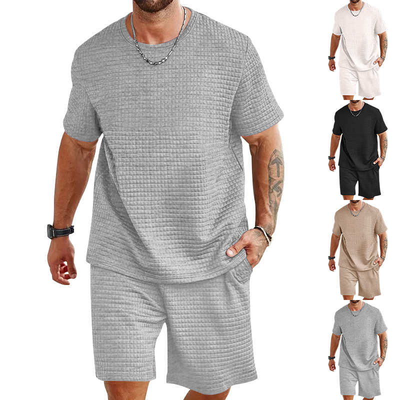 Monochrome Man- Casual Sports Set Summer Loose Ice Silk Short Sleeve T-Shirt Men's Shorts Two-Piece Trendy Quick-Dry_viptrois.com