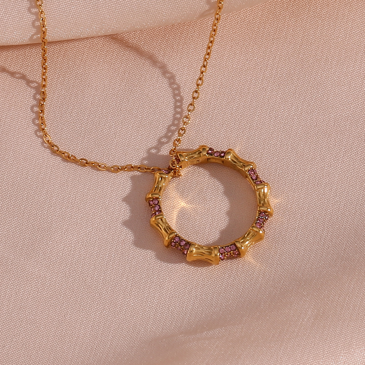 Bamboo Ring Zircon Pendant Necklace
