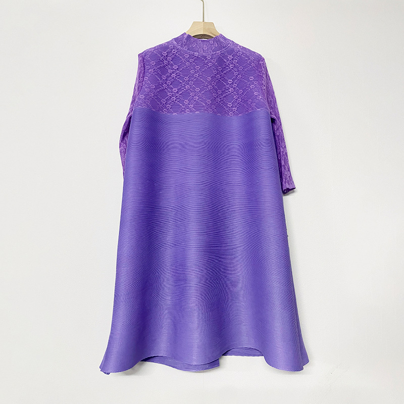 Abito donna midi in mesh plissettato e pizzo per taglie comode_voghion.com