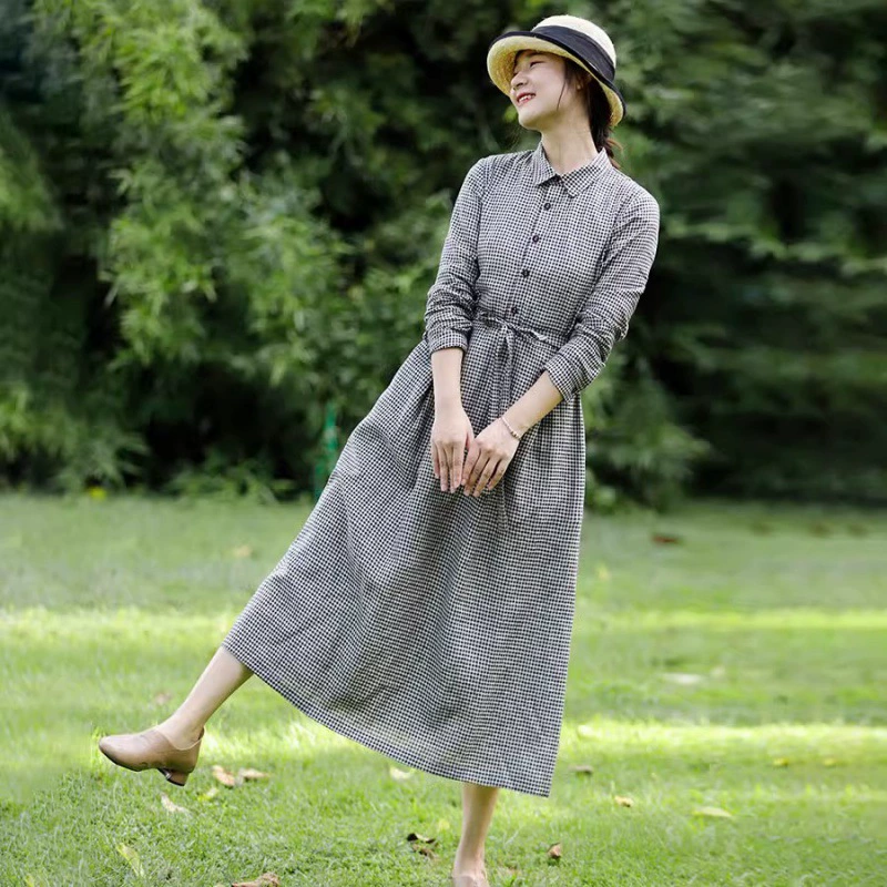 Осень ретро подогнанное бальное платье, oversize, плюс-сайз, хлопок и лён