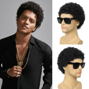 [Ready Stock and Direct Supply] European and American Men's Wig Headgear African Small Curly Mechanism Chemical Fiber Afro Men Wigs