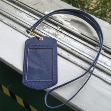 皮革证件卡套工作牌带挂绳胸卡出入工作证公交卡套 十字纹pu卡包