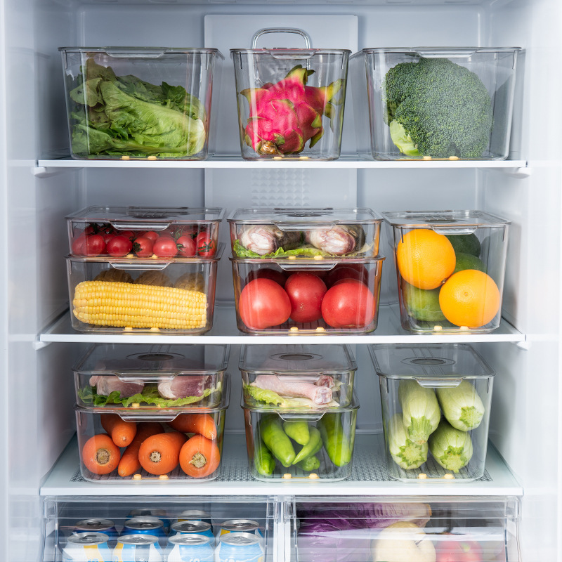 Refrigerador con tapa Caja de almacenamiento de cocina para el hogar Cerradura de acrílico transparente Caja fresca de gran capacidad Caja de conservación superpuesta de frutas y verduras