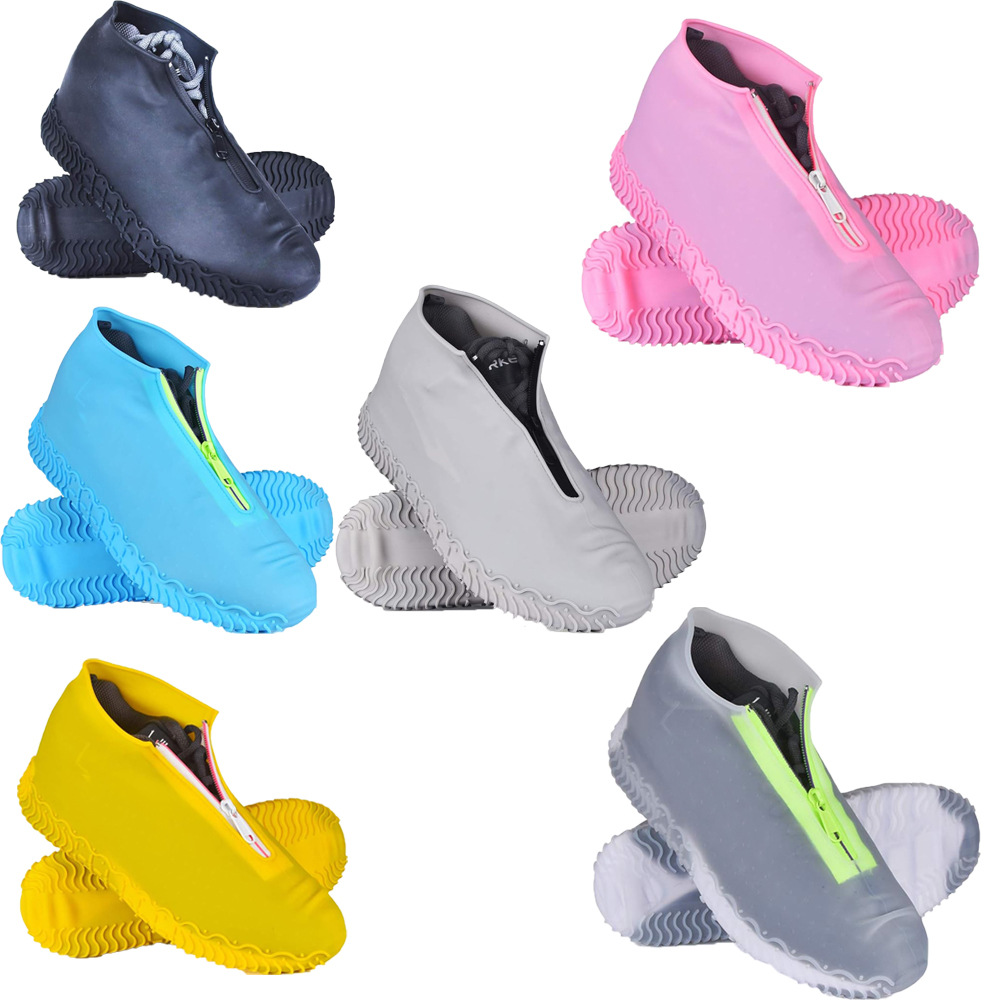 Outdoor Waterproof Zipper Shoes Silicone Shoe Covers Large Size Foldable Adult Non-Slip Wear-Resistant Anti-Fouling Protective Rain Shoes