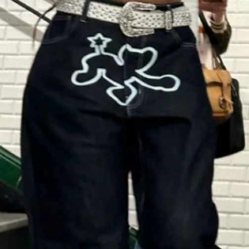 Широкие брюки в американском стиле в стиле хип-хоп, мужские уличные нишевые модные брендовые узоры с принтом в забавном стиле, свободные прямые повседневные джинсы