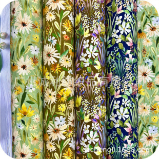 Pastoral Style Hand-painted Daisy Floral Floral Floral Print Fabric Cotton Children's Shirt dress Decoration
