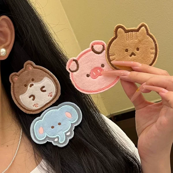 Cute Cartoon Animal-Themed Magic Tape Sweet Piggy Elephant Girl Hair Clip for Tidying up Stray Hair and Bangs