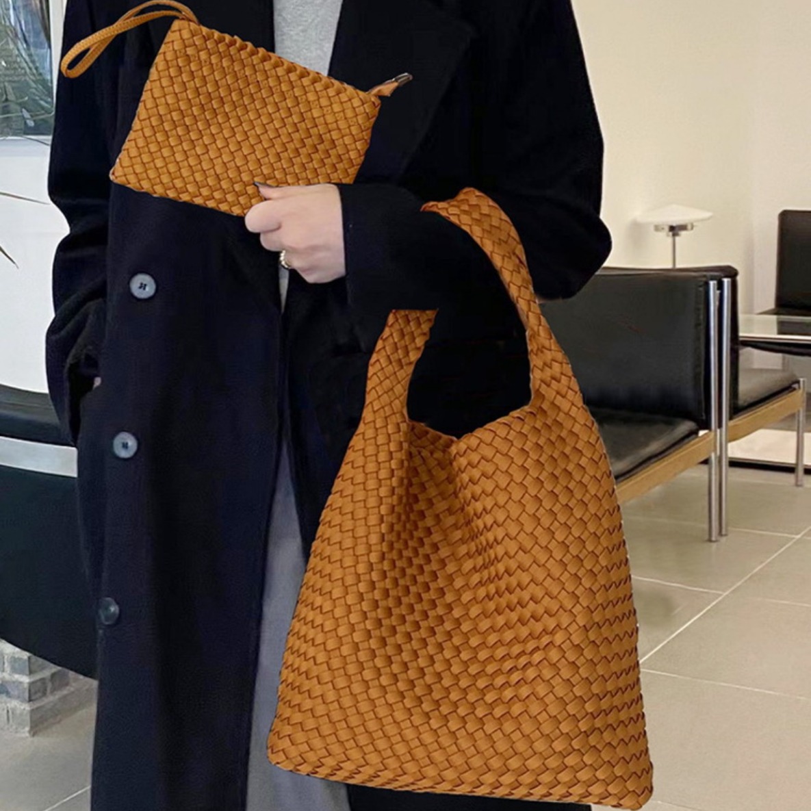 手工編織尼龍大容量托特包包女2024新款復古時尚水桶包單肩腋下包