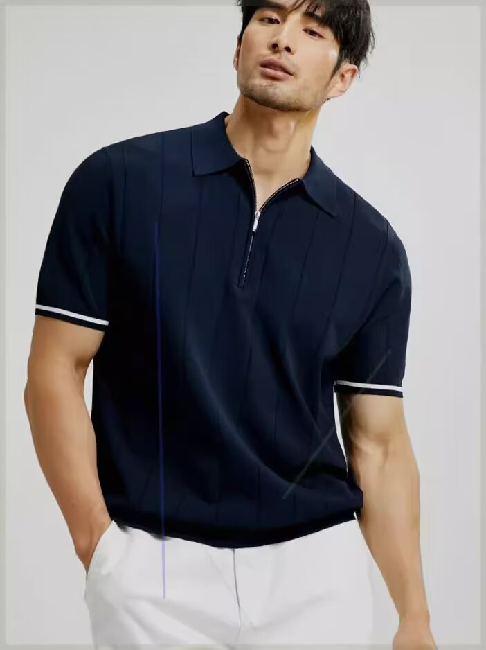 Nuevos productos de ropa de hombre de verano nuevo seda de hielo transpirable antiarrugas hombre ligero maduro negocio casual cuello de manga corta camiseta polo camisa