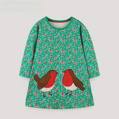 23秋季歐美風格女童連衣裙中小童碎花童裙可愛小鳥繡花公主裙