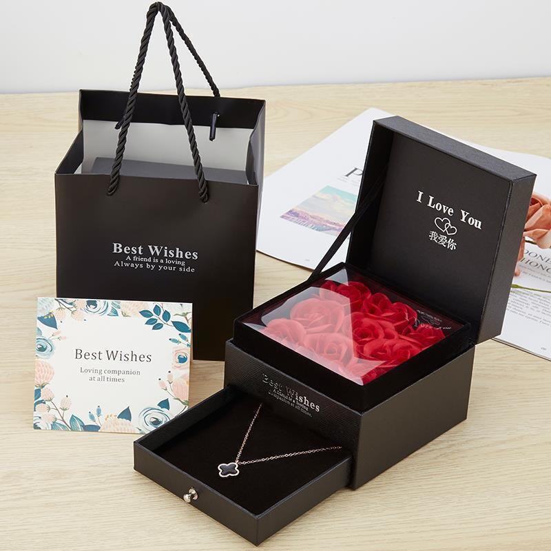 情人节礼物饰品包装盒玫瑰花项链礼盒首饰盒双层抽屉盒吊坠盒代发