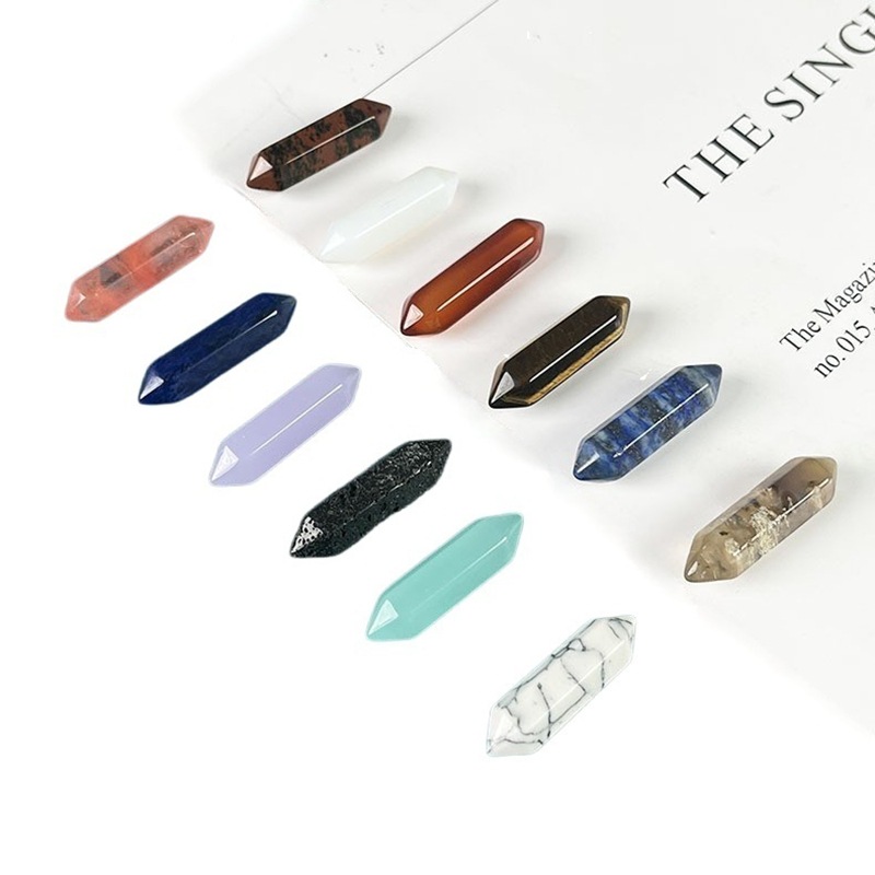 玉石水晶半宝石时尚百搭8*31双尖六角柱裸石diy饰品散珠天然水晶