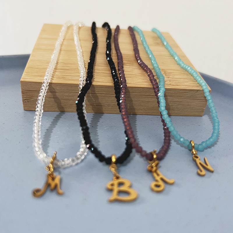 Sweet Solid Color Stainless Steel Glass Beaded Womenu0027S Necklace 1 Piece