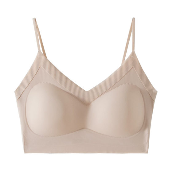 Women's Traceless Bra Underwear Women's Small Chest Thickened Large Gathering Shoulder Strap Integrated Fixed Cup Vest Style Bra