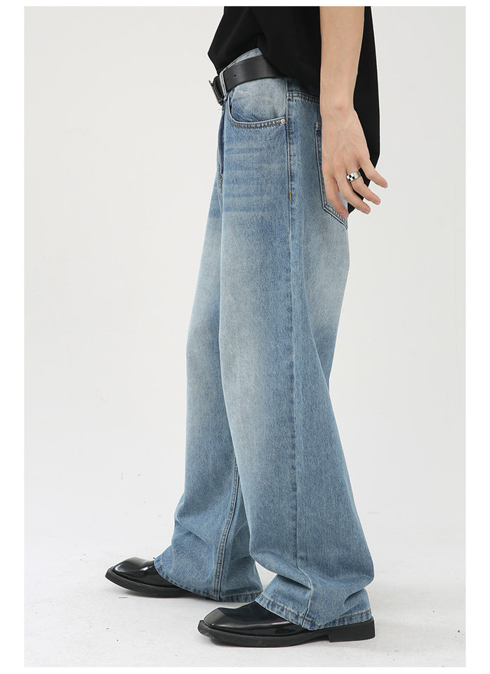 Quần jean nam ống rộng phong cách Hàn, lưng vừa, dài chạm gót, denim mềm mỏng — Màu xanh lam chi tiết 13