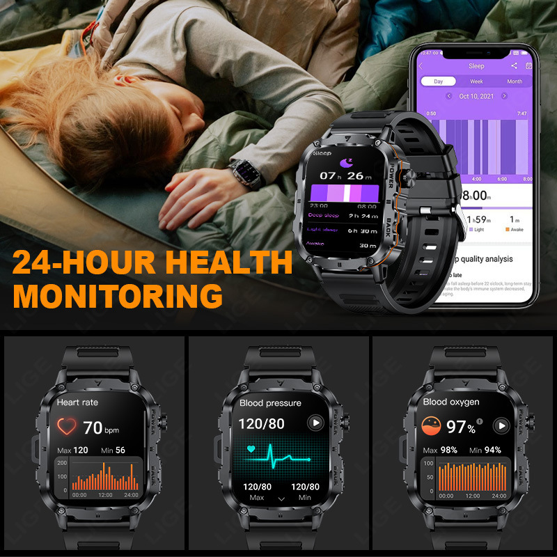 Men's Bluetooth Smartwatch With Heart Rate And Blood Oxygen Monitoring Multi Sports Watch Waterproof Fitness Tracker Touchscreen Watch_voghion.com